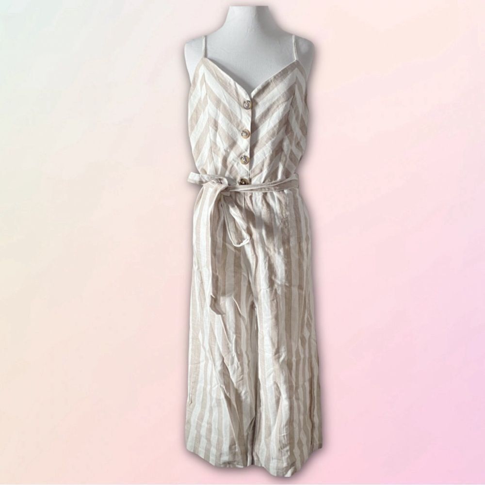 Kensie Jeans, Tan & Cream, Wide Leg, Striped Linen Jumper
